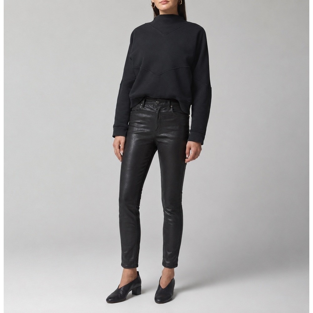 Citizens of Humanity Olivia High Rise Slim Ankle Wax Coated Black Jeans 28